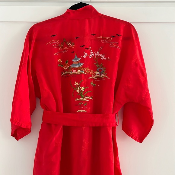 Vintage | Intimates & Sleepwear | Vintage Asian Embroidered Robe Red ...